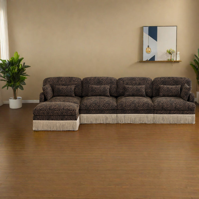 Large Modular Sofas, Chenille Leopard Print Modern L Shape For Home