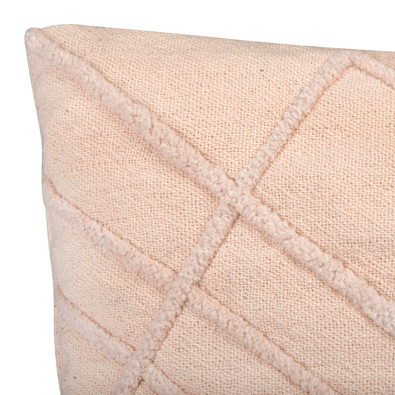 Embroidered Cotton Geometric Lumbar Pillow, Blush