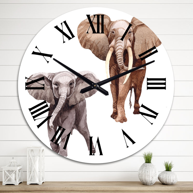 Exotic Elephants on White - Horloge murale traditionnelle, Moyen
