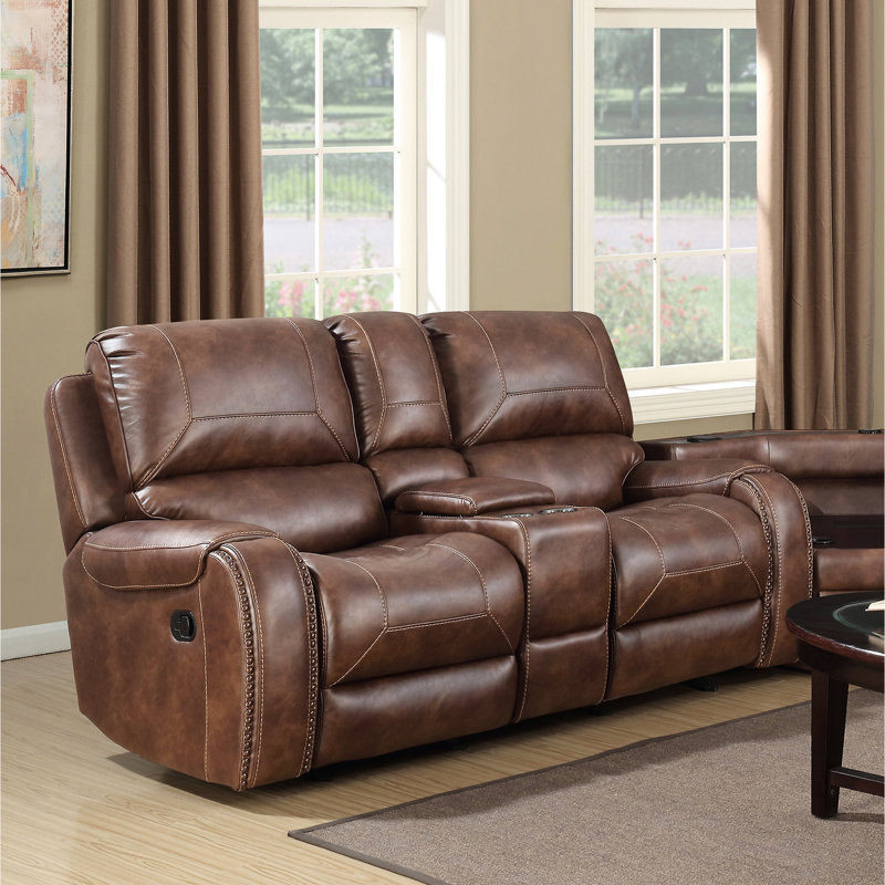 Fauteuil inclinable en similicuir brun avec accoudoirs et rangement spacieux et confortable