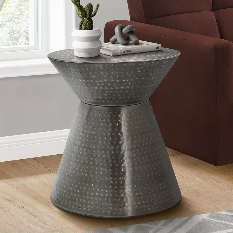Table d'appoint, tambour, côté, bout, table de chevet, lampe, métal gris, contemporain, moderne