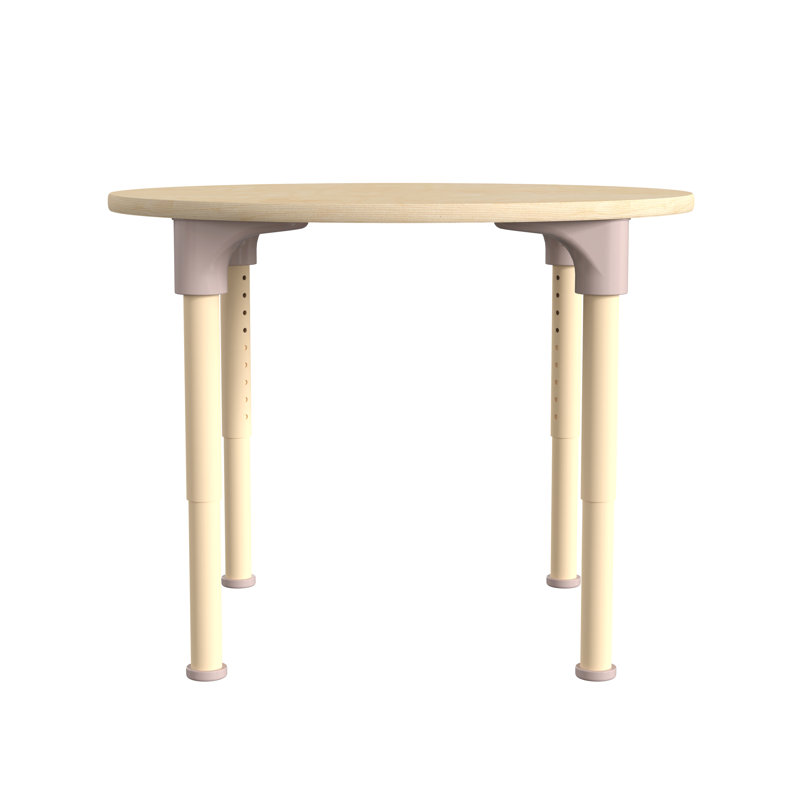 Beech Glossy Adjustable Height Round Classroom Table with Metal Legs