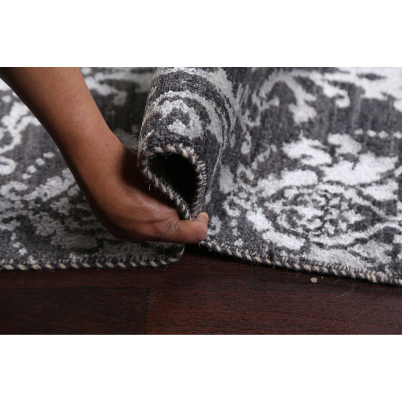 Tapis unique gris noué à la main 9 pi 1 po x 12 pi 4 po New Age