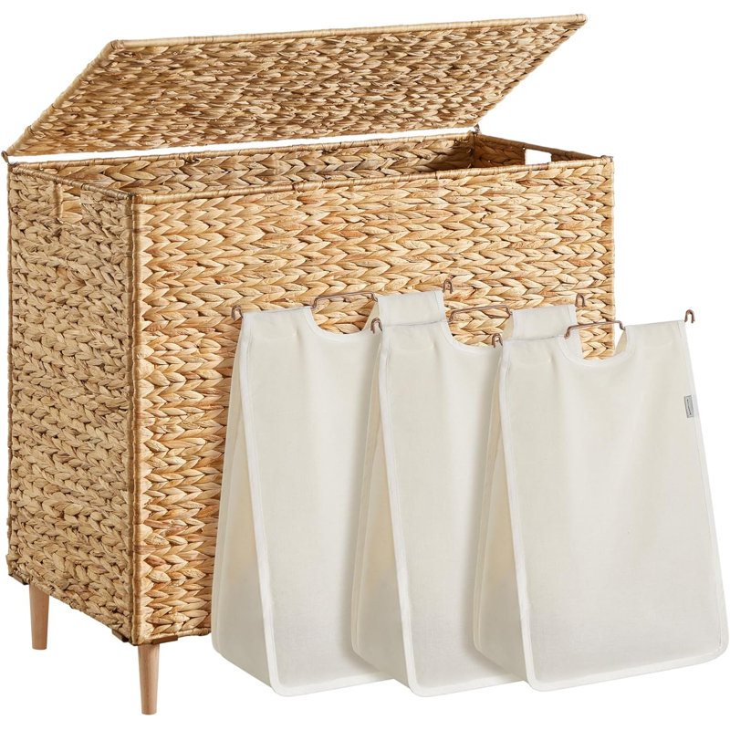 Panier à linge en osier jacinthe tissé à la main à 3 sections, 47,5 gallons (180 litres)