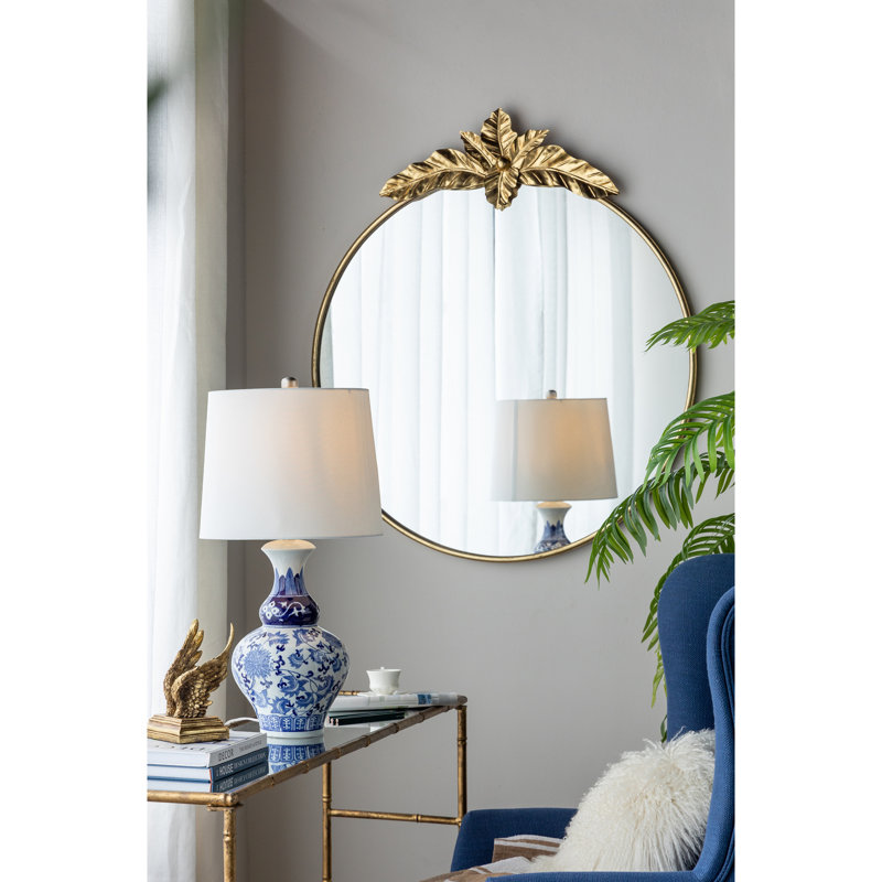 Miroir mural rond en métal doré complétant le décor de la chambre à coucher 36 "X 41"