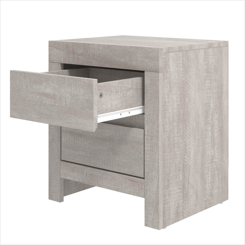 Ellani 2 Drawer Bedside Table, Dusty Grey Oak