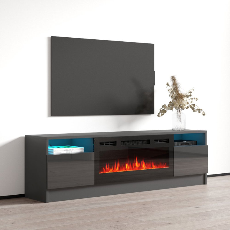 Duke 63" 01 BL-EF Fireplace Grey TV Stand, Grey