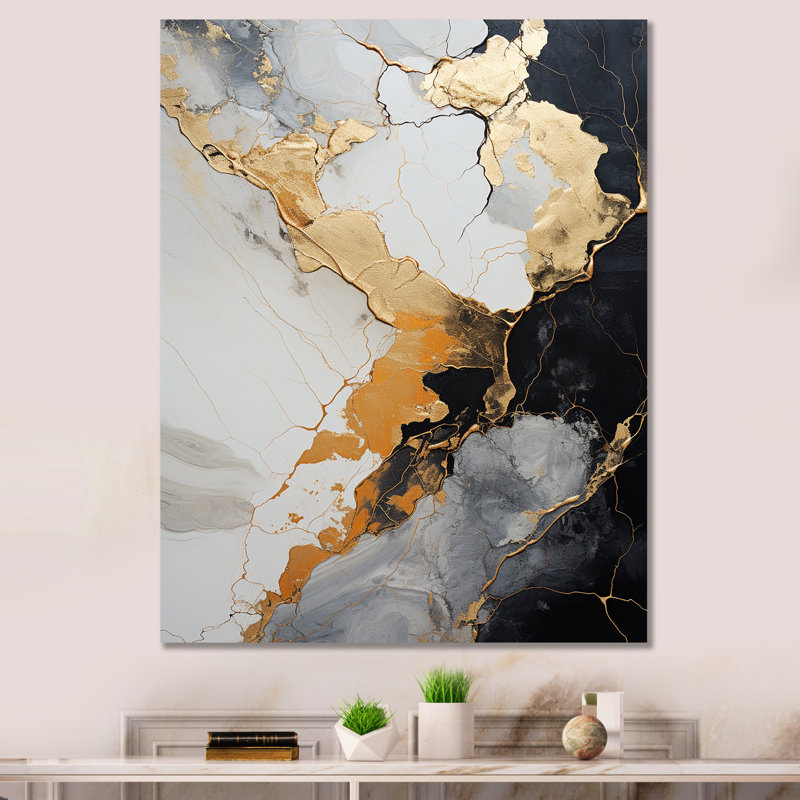 Minimalisme chrome blanc et poteries dorées sur toile, Toile tendue, 44" H x 34" W