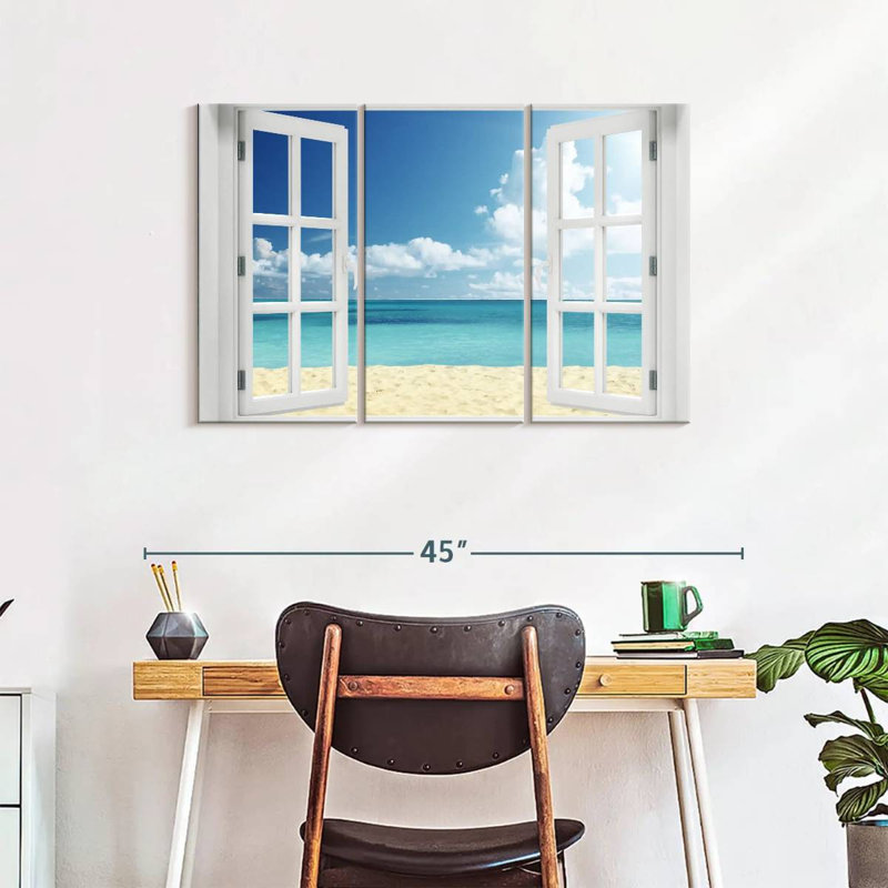 «Window to distance beach», reproduction sur toile, H 38 po x l 24 po x P 1,25 po