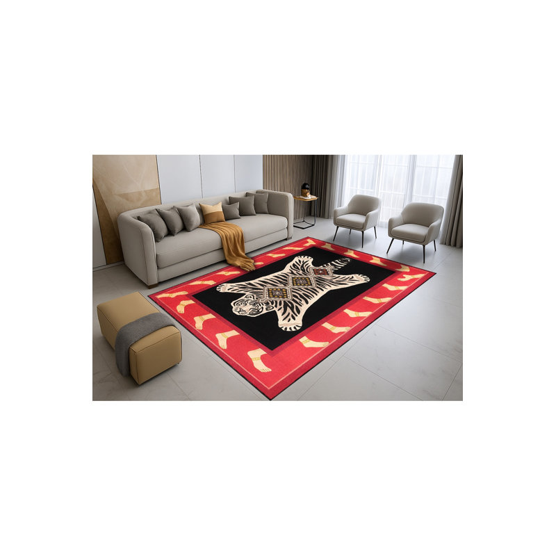 Tapis vert lavable à imprimé tigre Mosso, 3'3" x 9'10"