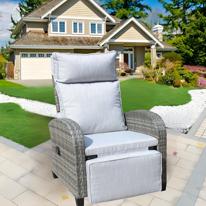 Outdoor Wicker Recliner Chair With Adjustable Backrest And Armrests, All-Weather Patio Seating For Ultimate Comfort And Relaxation, Recliner