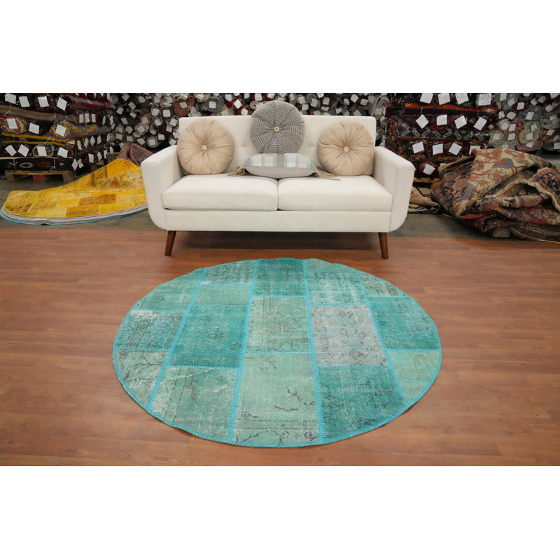 Distressed Modern Patchwork Round Area Rug 5x5