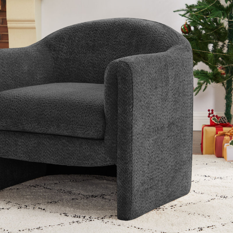 Divaraj Upholstered Barrel Chair, Dark Gray Boucle