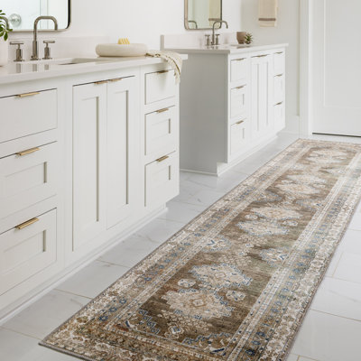 Amneris Machine Washable Traditionnal Boho Brown Runner Rug