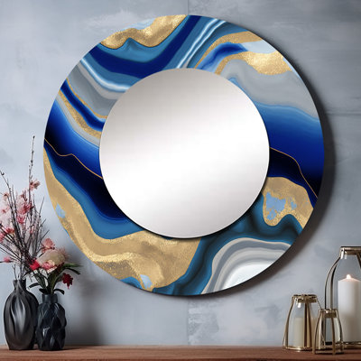 Vibrant Blue And Gold Agate III - Modern Round Mirror Wall Decor_MTMIR57356