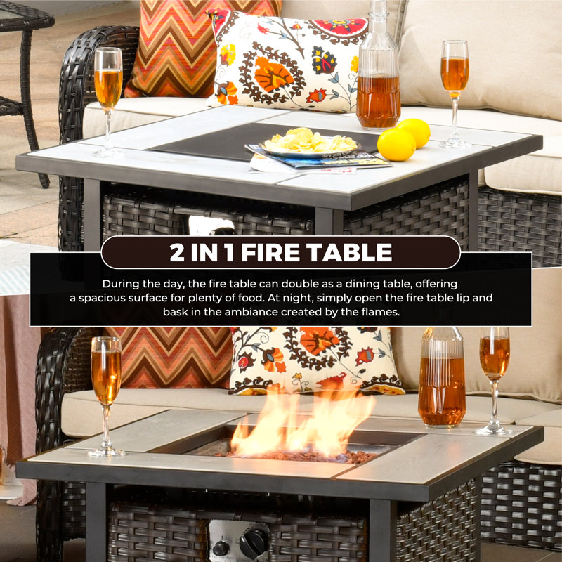 Allcot Steel Propane Outdoor Fire Pit Table With Lid, Brown