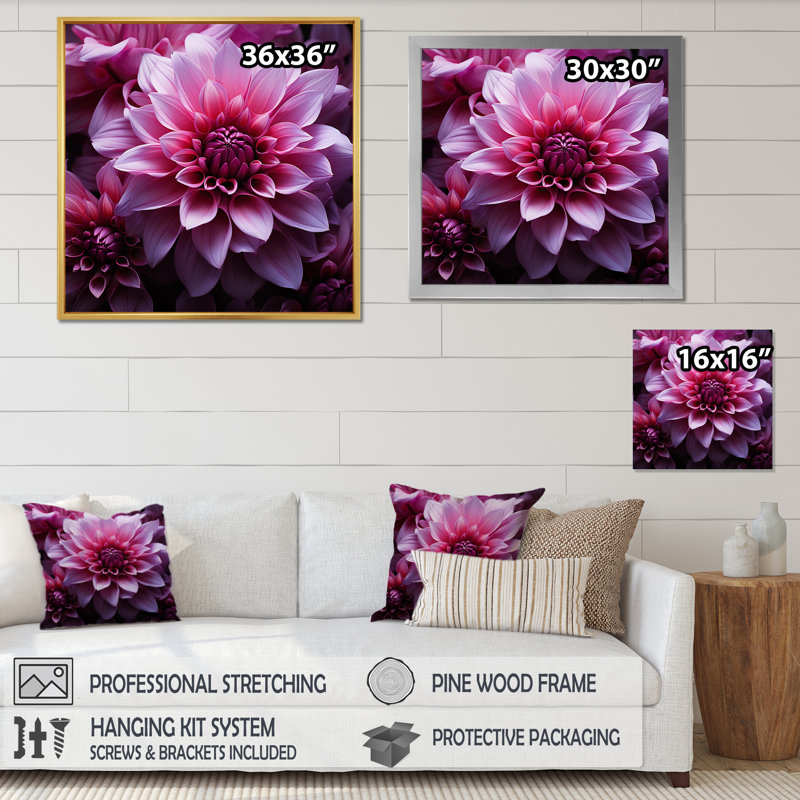 Magenta Melody I - Abstract Collages Canvas Art Print, Cadre flottant noir, H 36 po x l 36 po x P 1,5 po