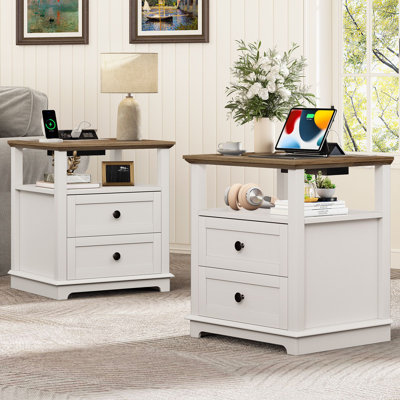 Danforth 2 Drawers Sets Nightstands with Storage and Built-in Charging Station