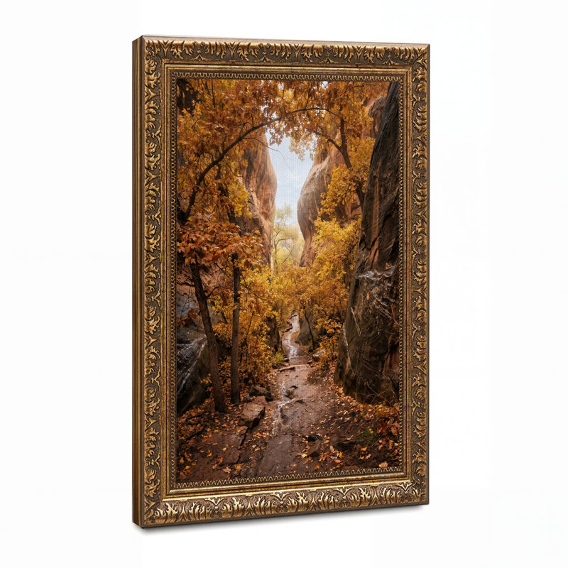 «Yellow Autumn Leaves in Narrow Canyon Stream», art mural, H 24 po x l 16 po