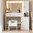 Farmhouse 43.3" Vanity Desk with Hollywood Mirror Lights, Rustic Dressing Table Set with 2 Drawers & 2 Cabinets, Large Makeup Vanity with Stool for Bedroom, Distressed Wood Vanity Desk with Storage-1337885771