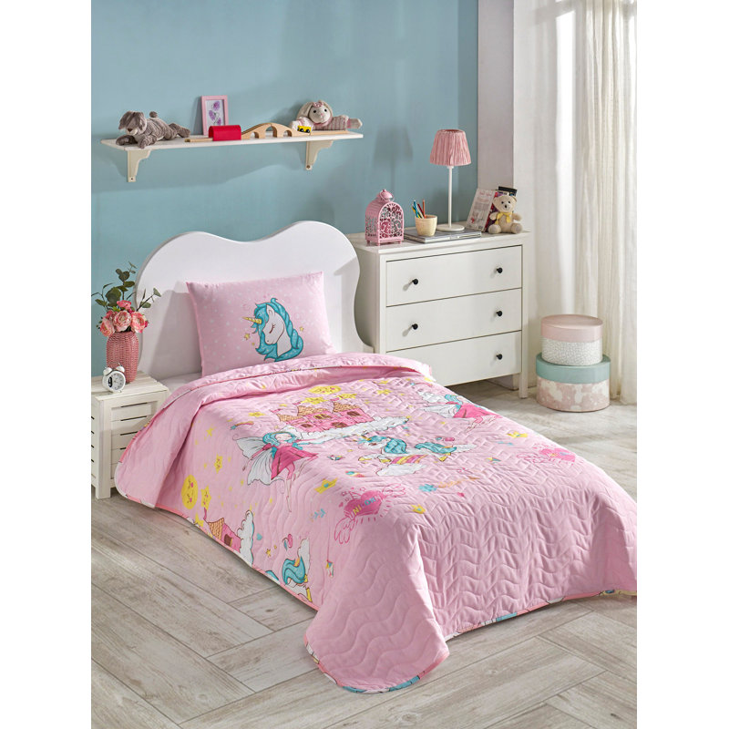 Ensemble de couvre-lit simple élégant (1 pièce, 63 x 87), 65% coton / 35% polyester, rose, bleu, blanc et jaune | Lavable à la machine | Enveloppe de coussin et fermeture à boutons | Doux, durable, parfait pour tout décor de chambre à coucher