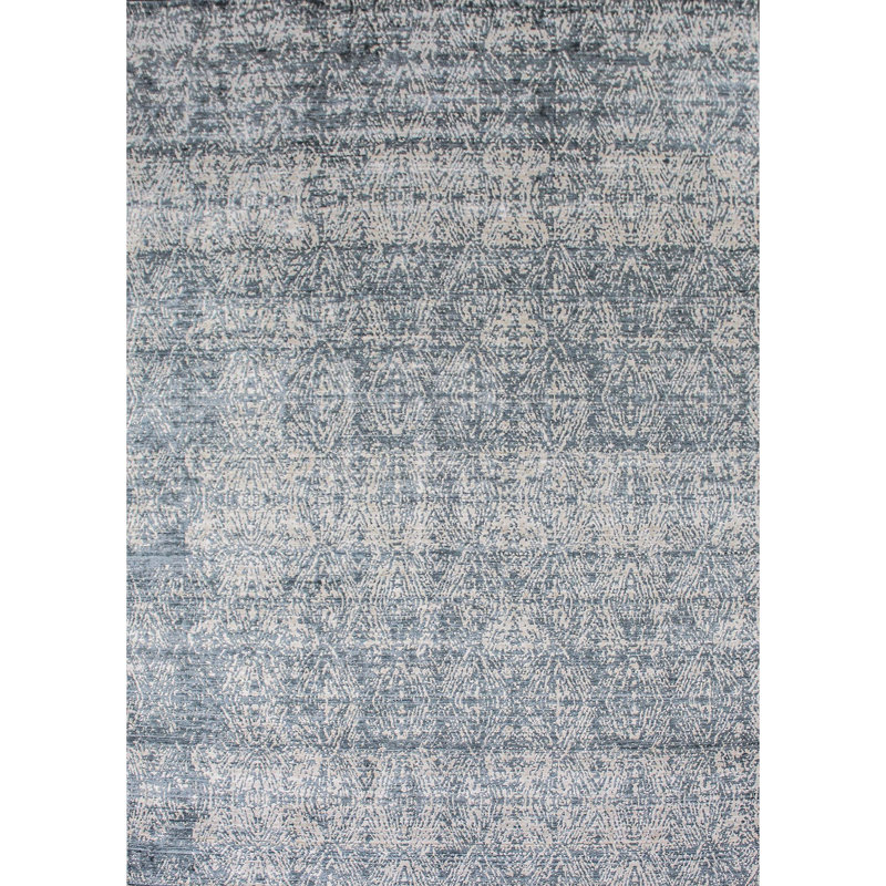 Tapis beige et bleu foncé noué à la main de haute qualité, Rectangle 2 pi x 3 pi