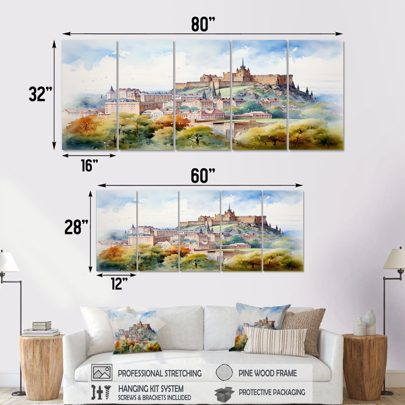 Décoration murale 5 pièces "Forteresse médiévale en Angleterre II - Châteaux", H 28 po x l 60 po