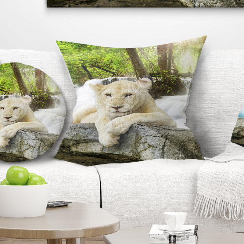 Lion blanc - coussin imprimé animal, 16 po x 1 po, Coussin décoratif