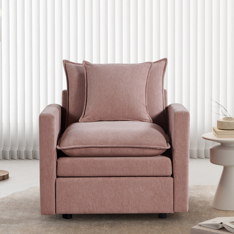 Fauteuil de salon en chenille rose - siège profond avec coussins à double couche et assise confortable
