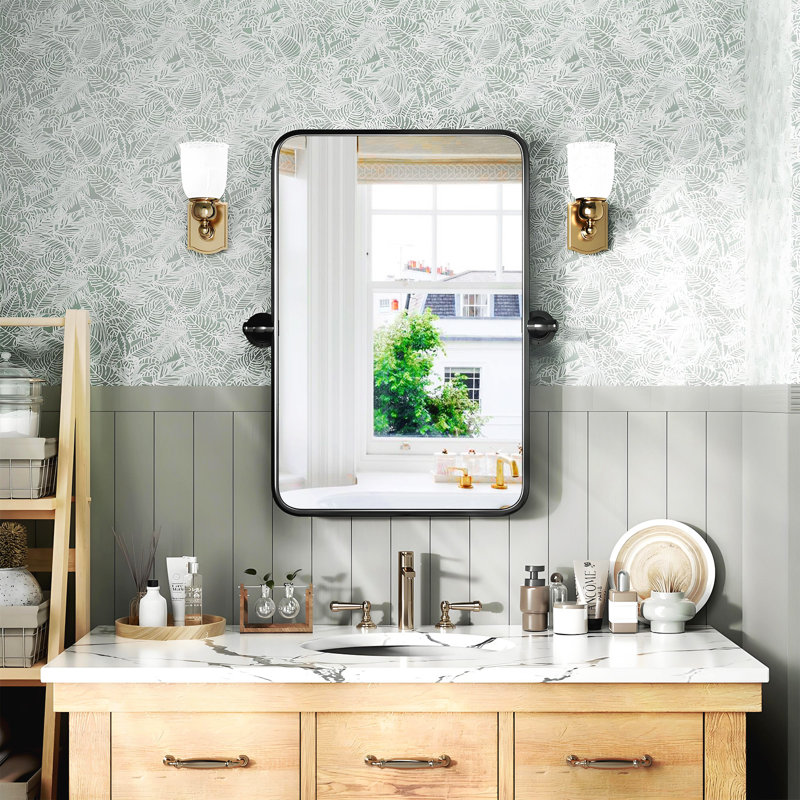 Miroir de salle de bain pivotant, cadre rectangulaire en métal Farmhouse, miroir mural biseauté inclinable, horizontal / vertical