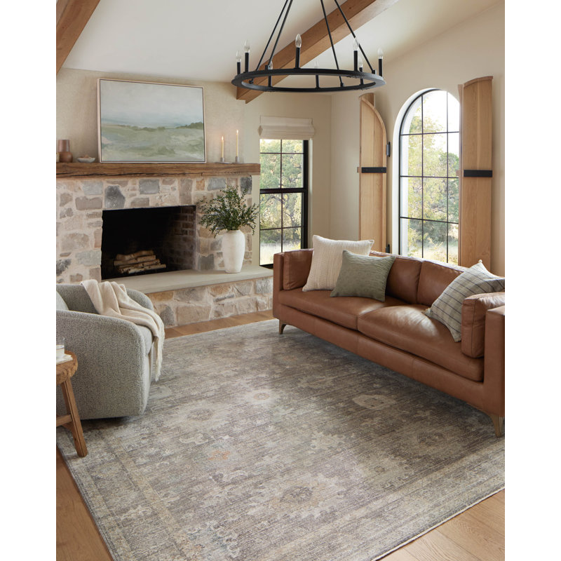Millie Stone and Natural Floral 2' x 4' Synthetic Area Rug