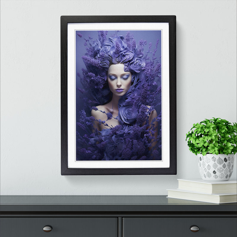 Lavender Flower Surrealism - Single Picture Frame Print on Wood, 46cm H x 34cm W x 2cm D, Black Framed