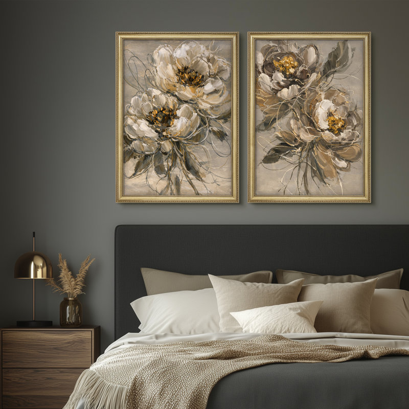 Art mural neutre sur toile pivoine abstraite florale, Impression encadrée sans passe-partout