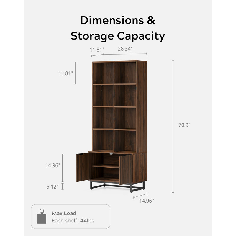 70.9''H*28.34"W 4-Tier Bookcase With Storage Cabinet (Set of 3), Brown