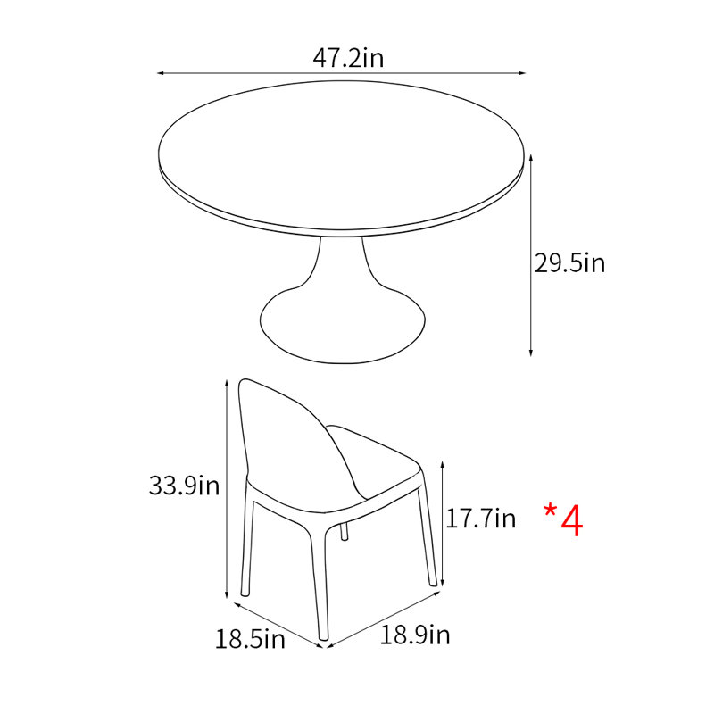 Simple modern round dining table sets, 29.5"H x 47.2"L x 47.2"W, White