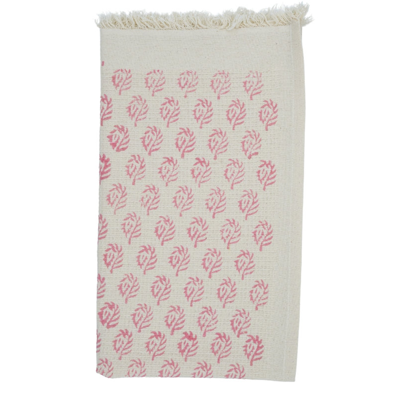Pink Cotton Hand Block Print Waffle Floral Hand Towels, Set of 2