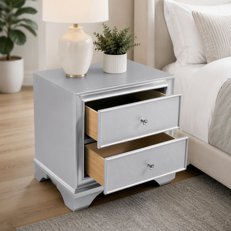 Tables de chevet pour chambre à coucher, en bois d'ingénierie, style moderne argenté, lot de 2