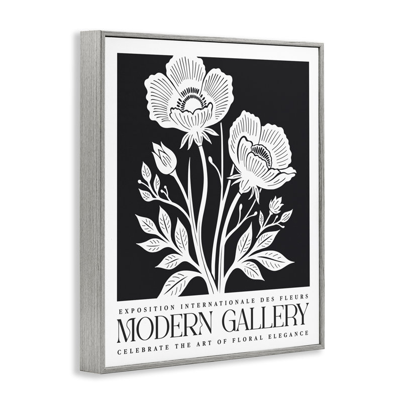 Fleurs modernes sur art giclée encadré, design par lettré et doublé, H 14 po x l 11 po, Estampe numérique Farmhouse