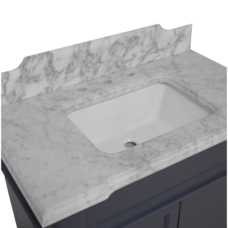 Ensemble de meuble-lavabo simple 36 po Aoibhin, Gris marine, Marbre de Carrare