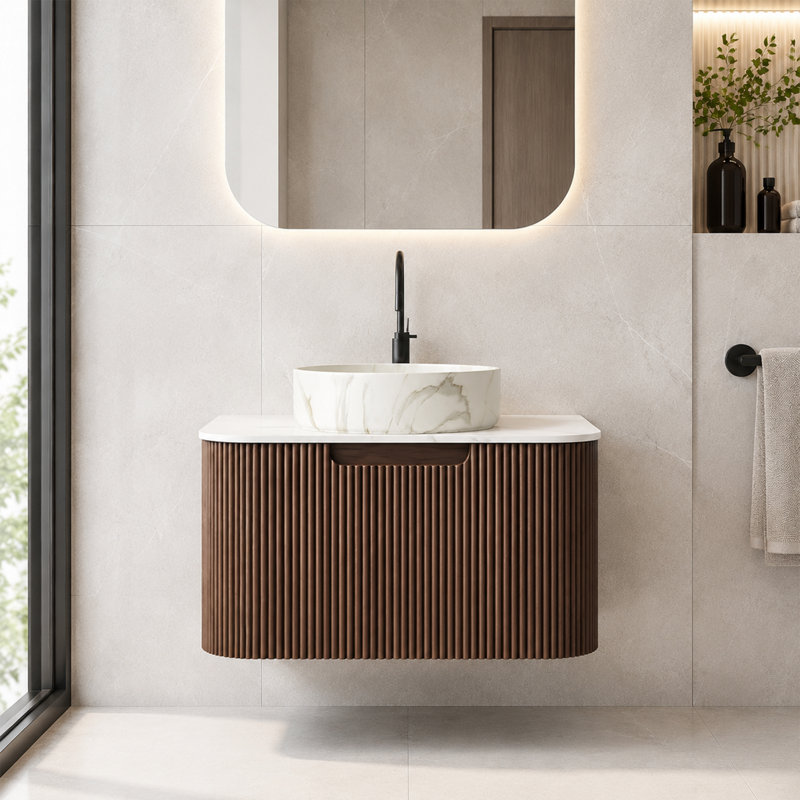 Meuble-lavabo simple mural 24 po avec comptoir en pierre artificielle et lavabo vasque en céramique 24 po