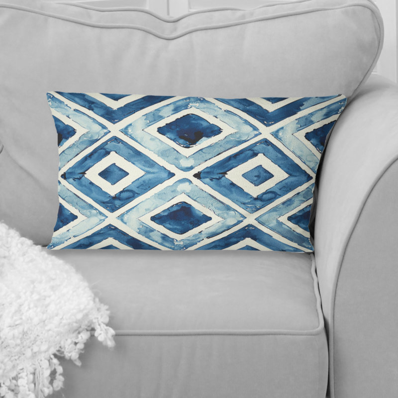 Coussin lombaire transitionnel bleu et blanc Royal Geo Tile III