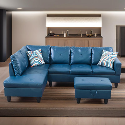 Ensemble de canapé modulaire en cuir 3 pièces avec méridienne et repose-pieds avec rangement Monaco