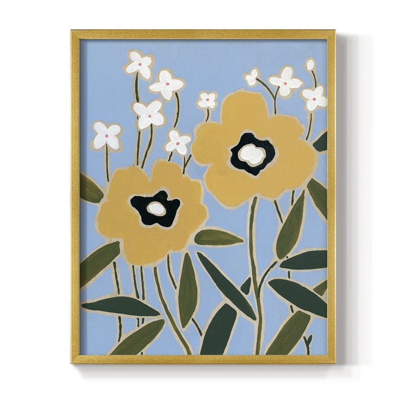 Impression sur bois Woodblock Floral II - bois massif, H 21 po x l 17 po, Doré