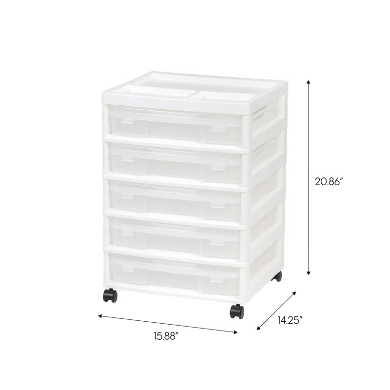 Drawer Plastic Storage Chest with Casters, White, 5