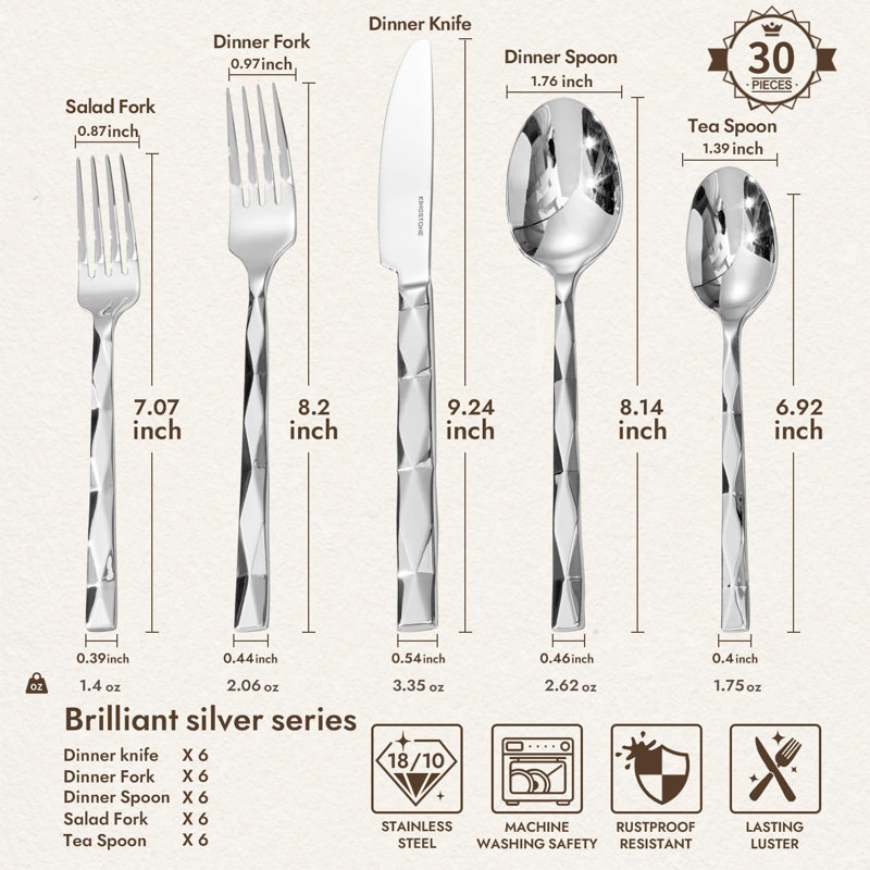 Silverware Set, Luxury 30 Piece Flatware Set for 6