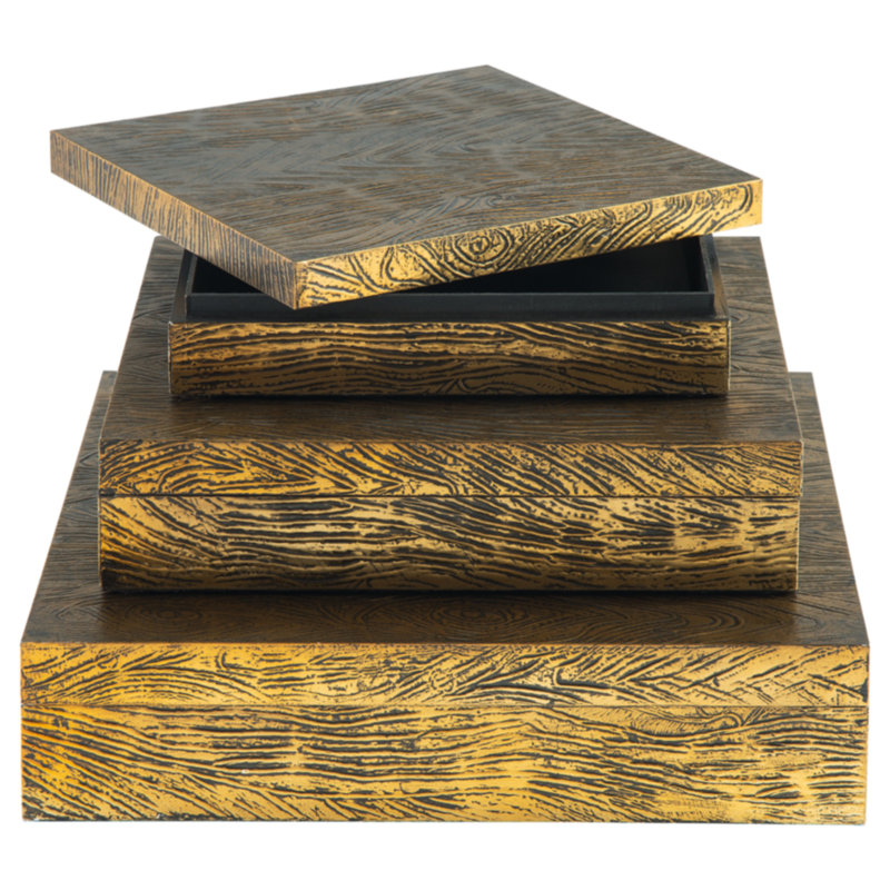 Junies 3 Piece Metal Memory Box Set, Gold