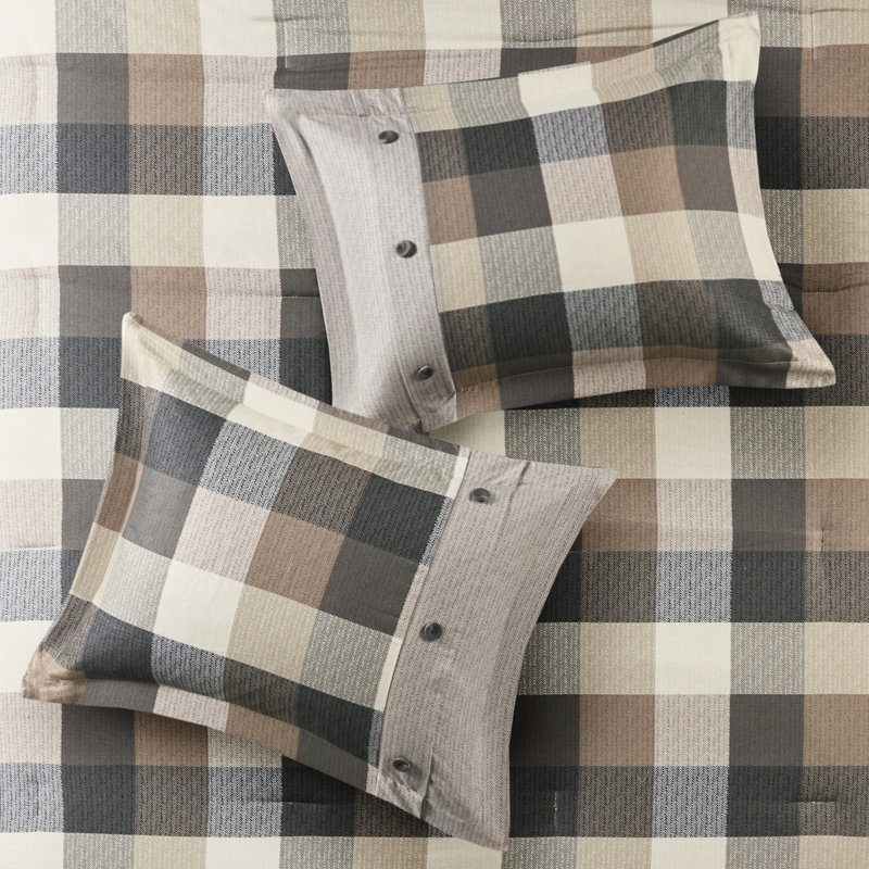 Édredon pour grand lit 7 pièces Ridge - Chevron neutre, tissu écossais Buffalo, lavable à la machine, coussins décoratifs, jupe de lit, tissu à chevrons, rembourrage, comprend édredon, taies décoratives, coussins et