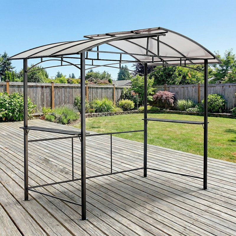 Pavillon de jardin barbecue 8X5Ft - structure en acier, plateau en polycarbonate à deux niveaux et tablettes incluses
