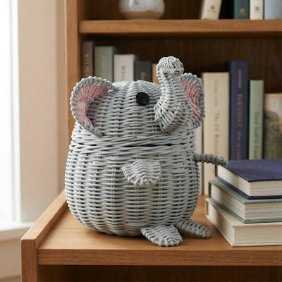 Panier de rangement en rotin avec couvercle Gelsey Elephant