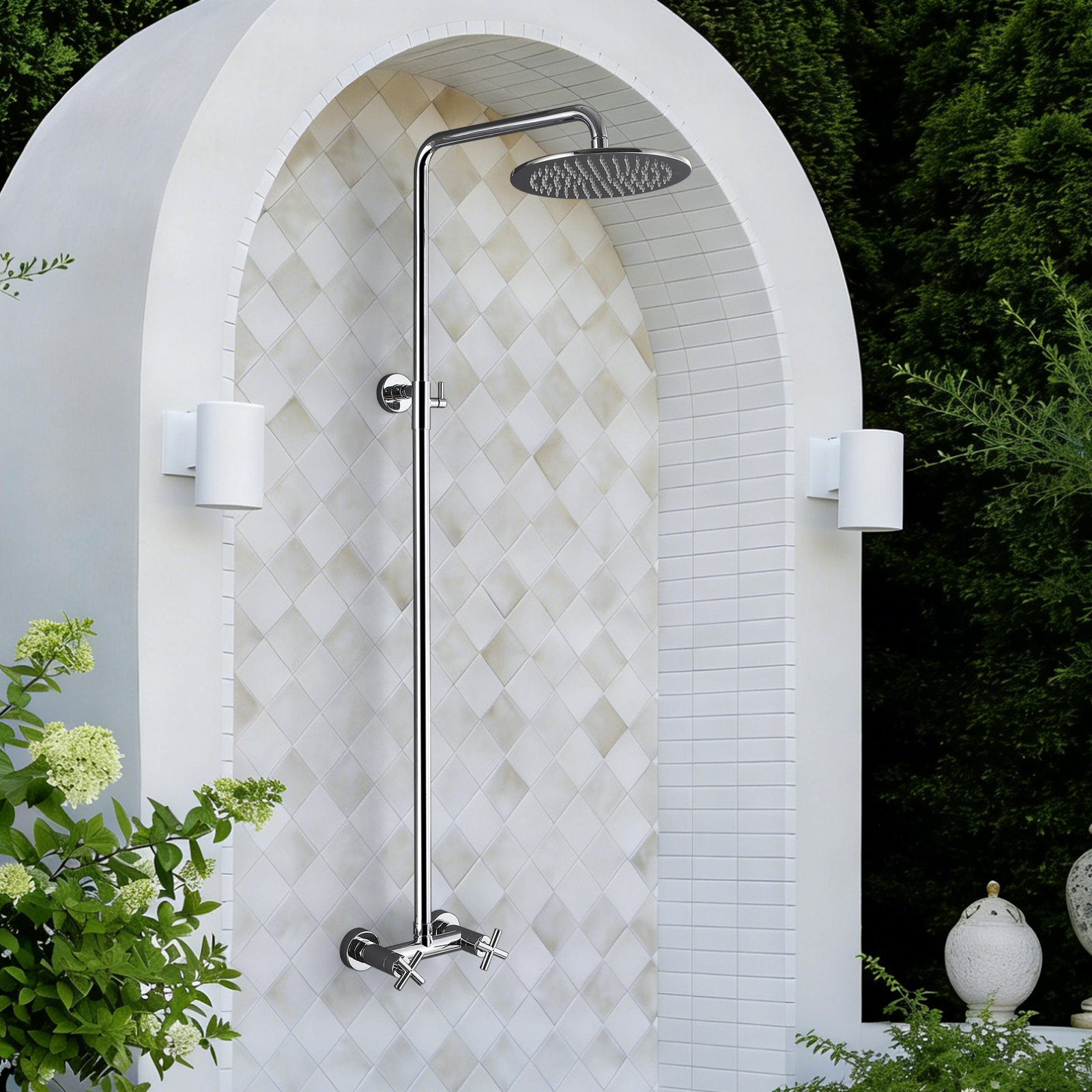 Wall Mount Outdoor Shower, Polished Chrome